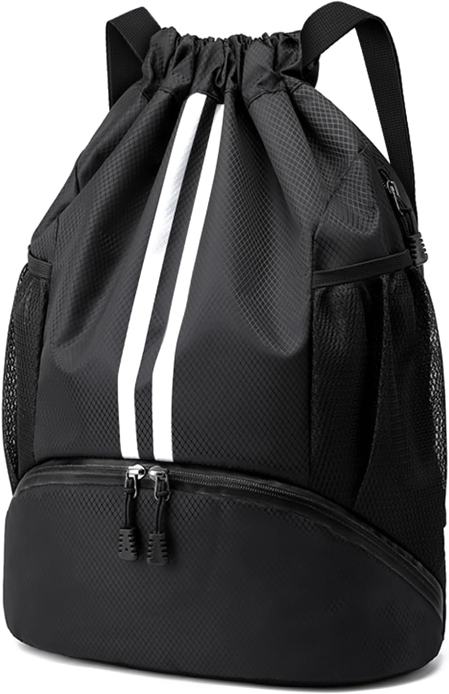 Sports Drawstring Backpack - String Swim Gym Bag with Shoes Compartment and Wet Proof Pocket for Women and Men