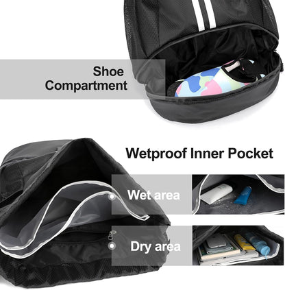 Sports Drawstring Backpack - String Swim Gym Bag with Shoes Compartment and Wet Proof Pocket for Women and Men