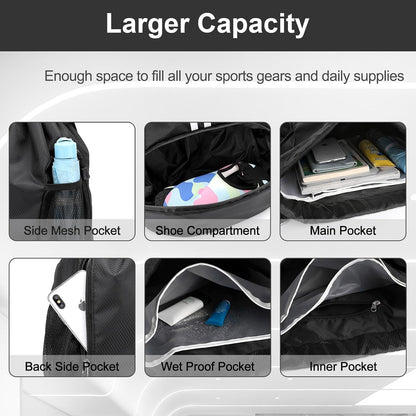 Sports Drawstring Backpack - String Swim Gym Bag with Shoes Compartment and Wet Proof Pocket for Women and Men