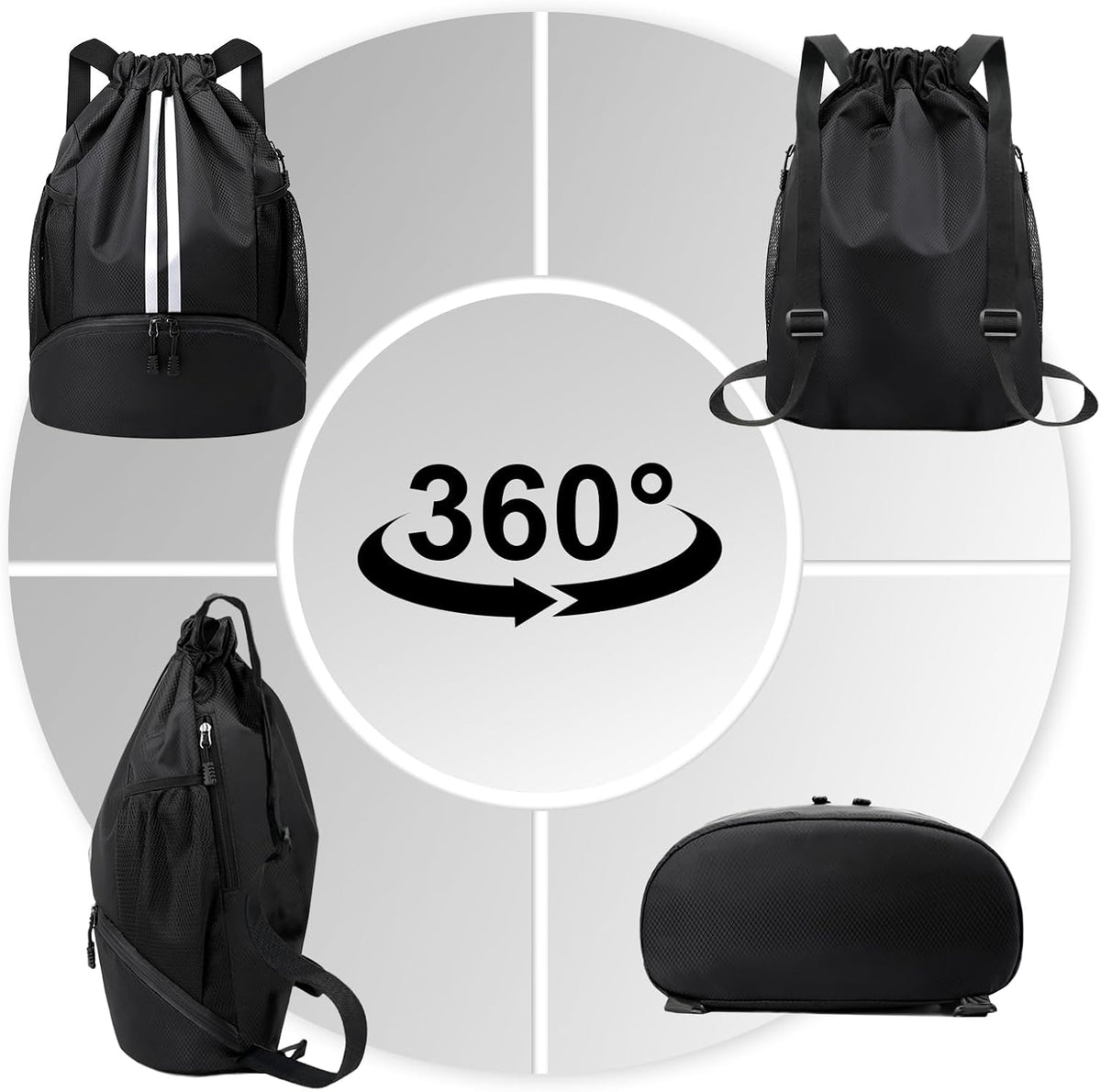 Sports Drawstring Backpack - String Swim Gym Bag with Shoes Compartment and Wet Proof Pocket for Women and Men