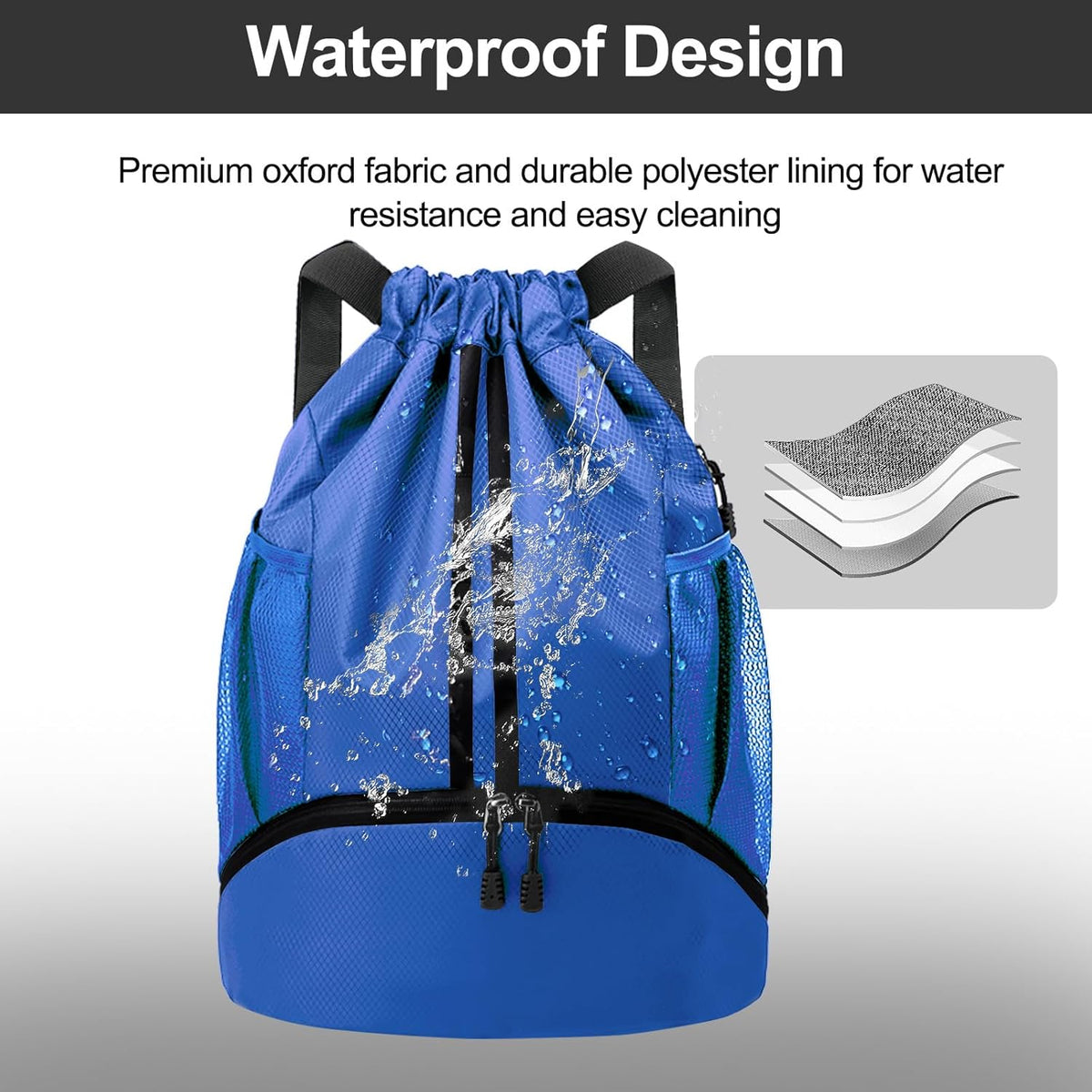 Sports Drawstring Backpack - String Swim Gym Bag with Shoes Compartment and Wet Proof Pocket for Women and Men