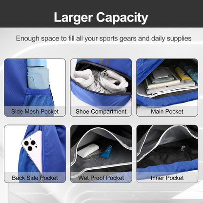 Sports Drawstring Backpack - String Swim Gym Bag with Shoes Compartment and Wet Proof Pocket for Women and Men