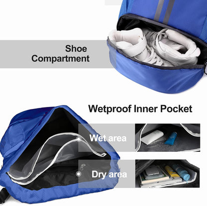 Sports Drawstring Backpack - String Swim Gym Bag with Shoes Compartment and Wet Proof Pocket for Women and Men