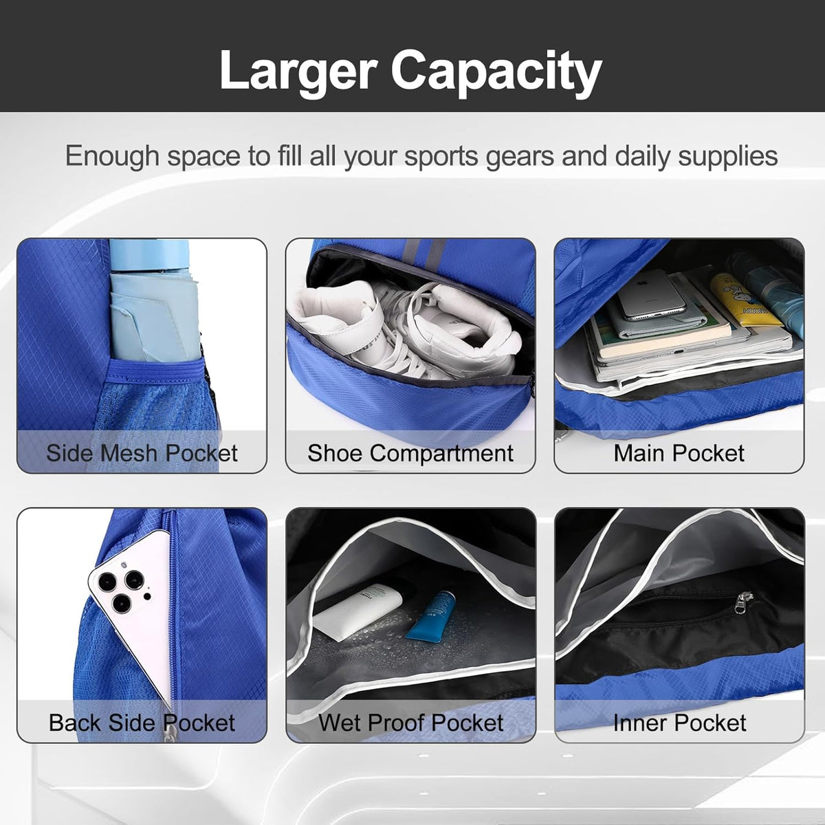 Sports Drawstring Backpack - String Swim Gym Bag with Shoes Compartment and Wet Proof Pocket for Women and Men