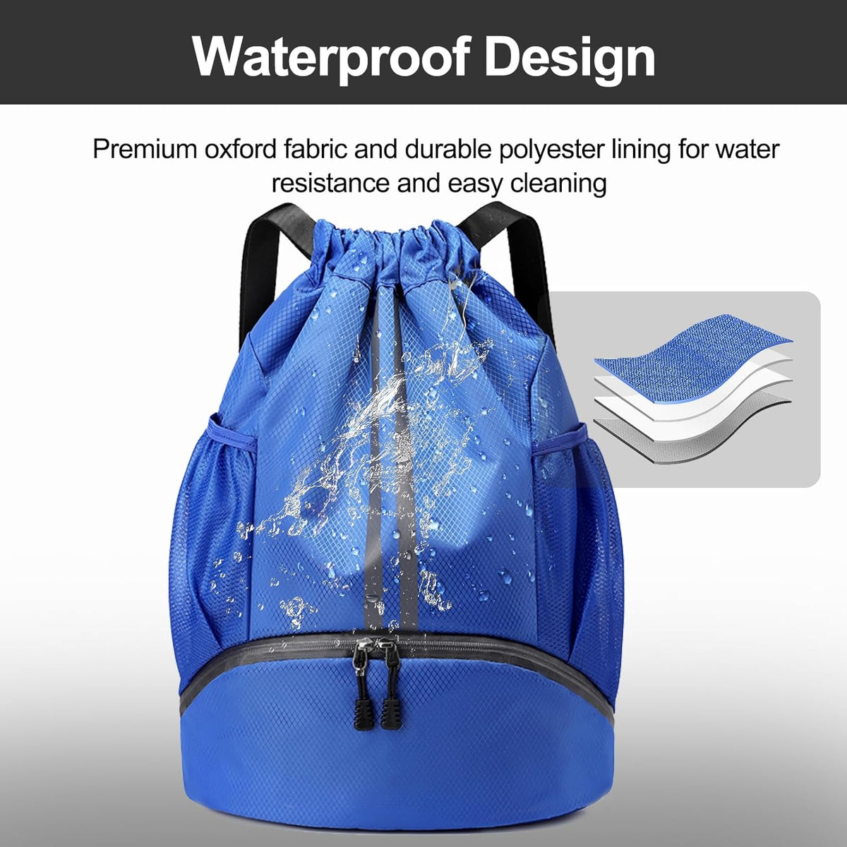 Sports Drawstring Backpack - String Swim Gym Bag with Shoes Compartment and Wet Proof Pocket for Women and Men