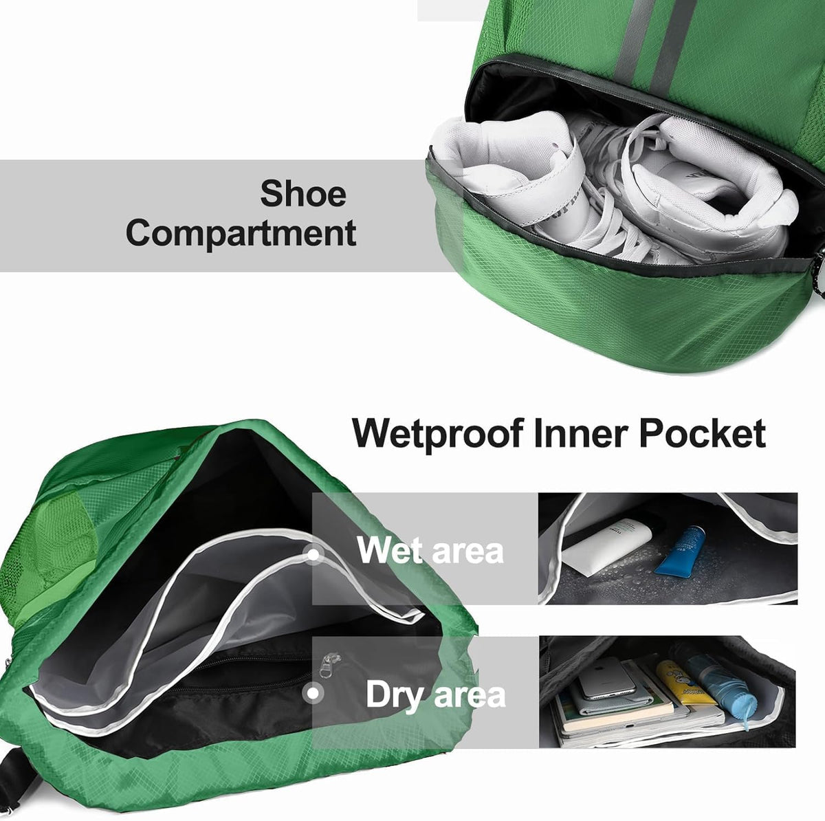 Sports Drawstring Backpack - String Swim Gym Bag with Shoes Compartment and Wet Proof Pocket for Women and Men