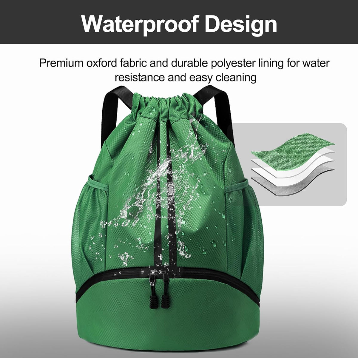 Sports Drawstring Backpack - String Swim Gym Bag with Shoes Compartment and Wet Proof Pocket for Women and Men