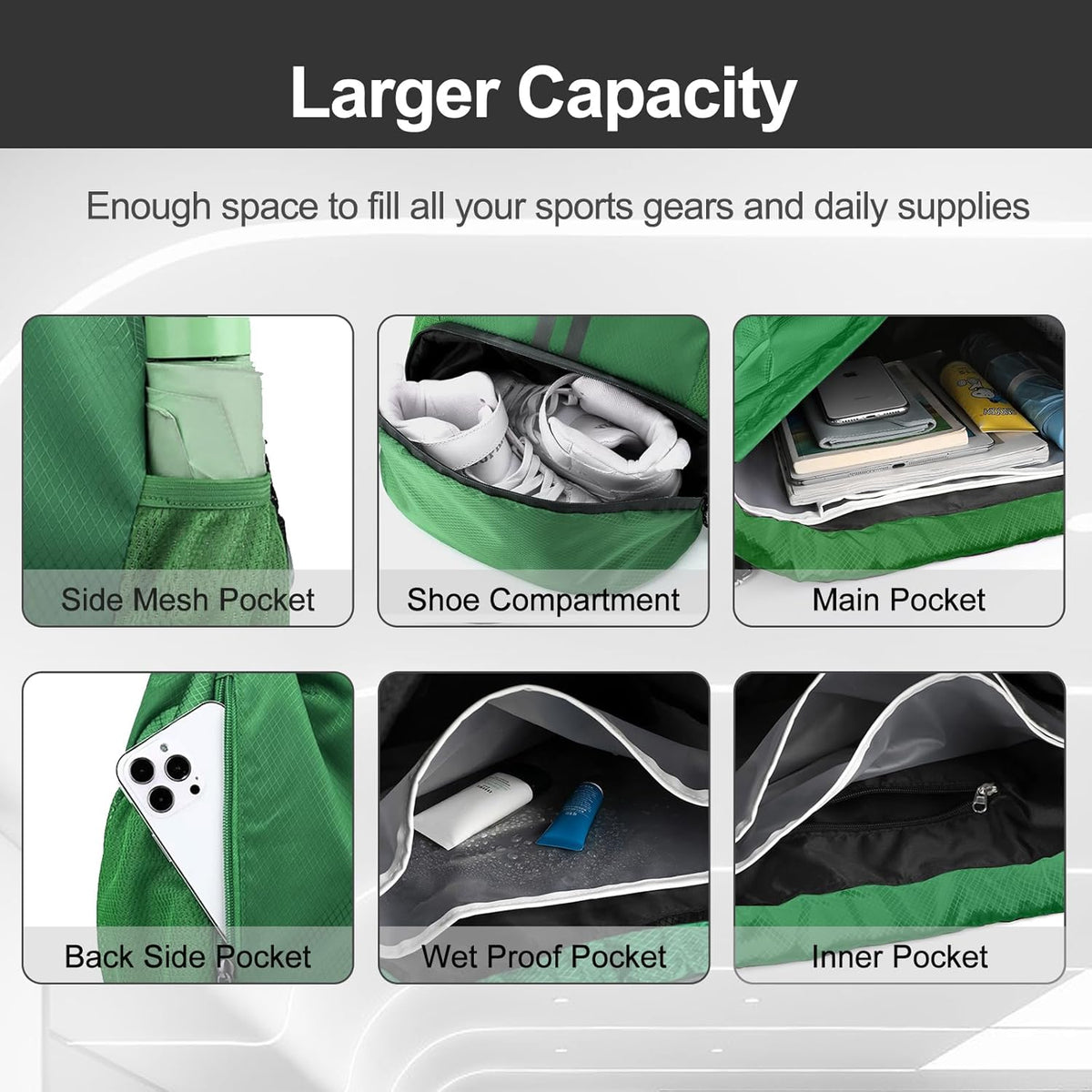 Sports Drawstring Backpack - String Swim Gym Bag with Shoes Compartment and Wet Proof Pocket for Women and Men