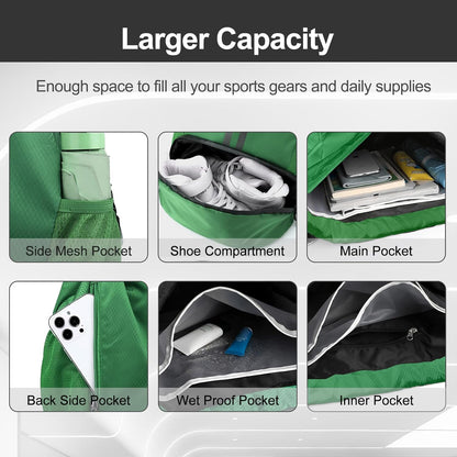 Sports Drawstring Backpack - String Swim Gym Bag with Shoes Compartment and Wet Proof Pocket for Women and Men
