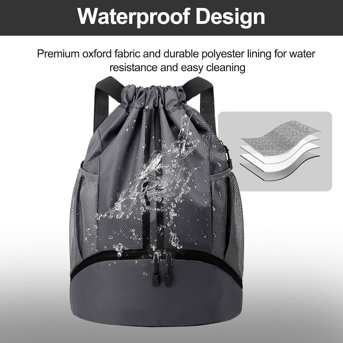 Sports Drawstring Backpack - String Swim Gym Bag with Shoes Compartment and Wet Proof Pocket for Women and Men