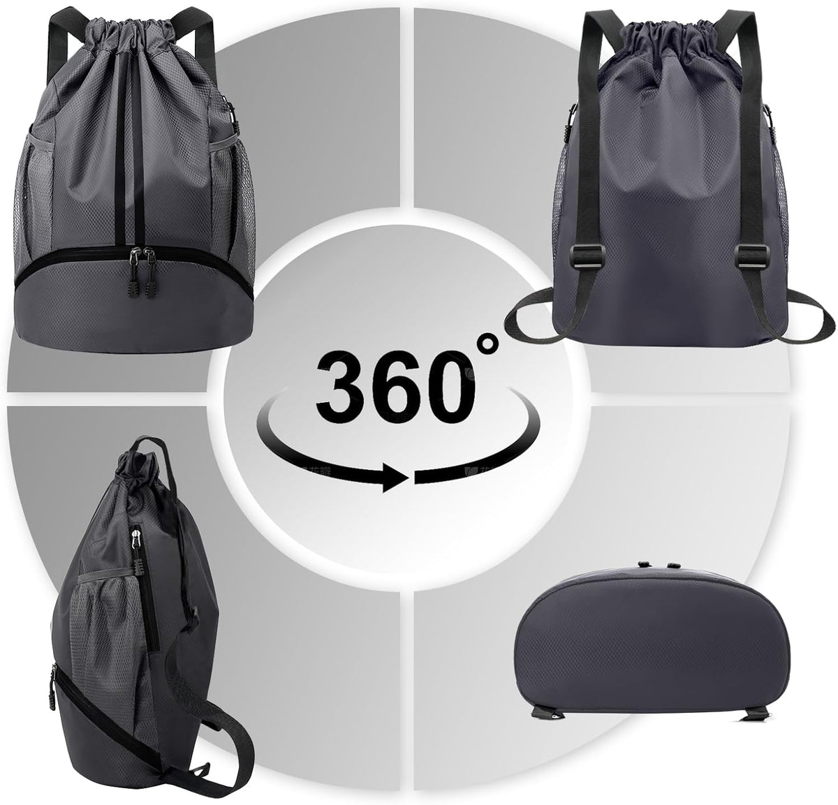 Sports Drawstring Backpack - String Swim Gym Bag with Shoes Compartment and Wet Proof Pocket for Women and Men
