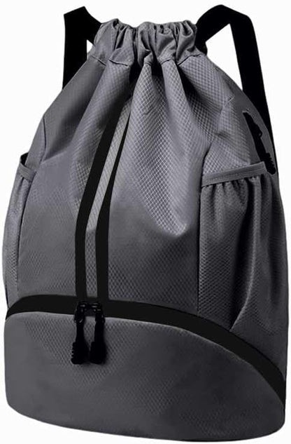 Sports Drawstring Backpack - String Swim Gym Bag with Shoes Compartment and Wet Proof Pocket for Women and Men