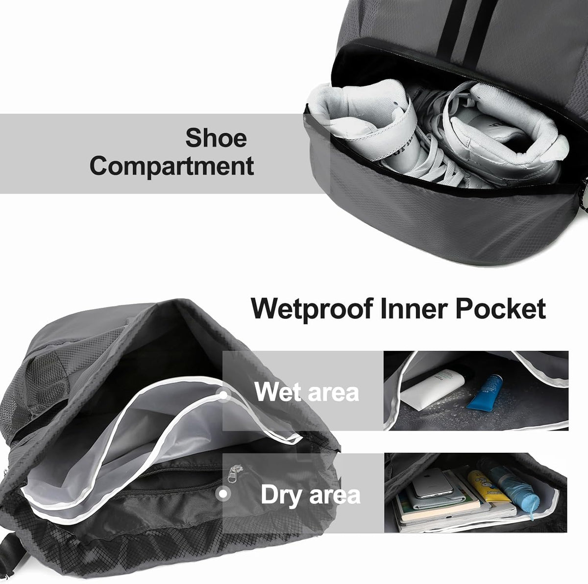Sports Drawstring Backpack - String Swim Gym Bag with Shoes Compartment and Wet Proof Pocket for Women and Men