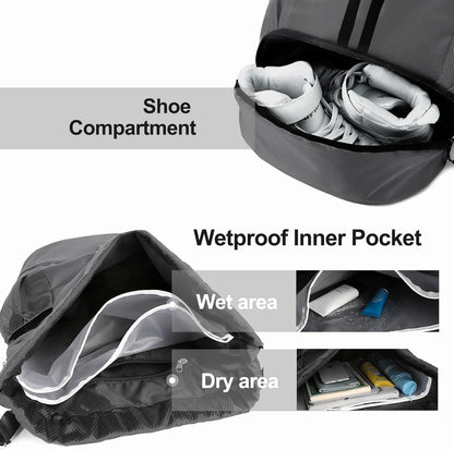 Sports Drawstring Backpack - String Swim Gym Bag with Shoes Compartment and Wet Proof Pocket for Women and Men