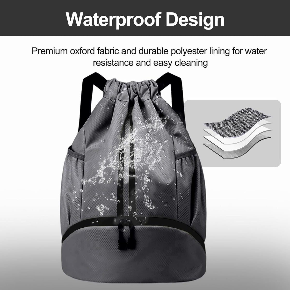 Sports Drawstring Backpack - String Swim Gym Bag with Shoes Compartment and Wet Proof Pocket for Women and Men