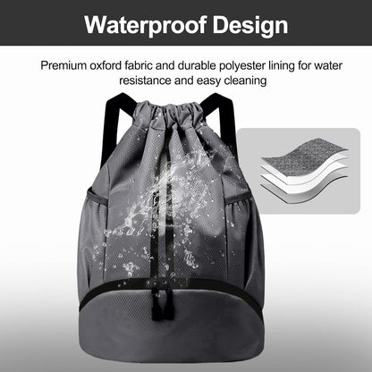 Sports Drawstring Backpack - String Swim Gym Bag with Shoes Compartment and Wet Proof Pocket for Women and Men