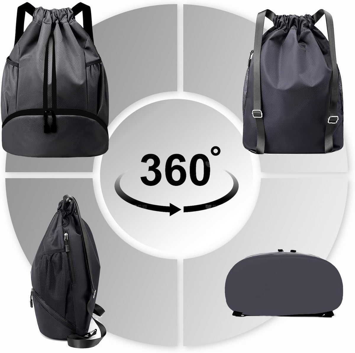 Sports Drawstring Backpack - String Swim Gym Bag with Shoes Compartment and Wet Proof Pocket for Women and Men