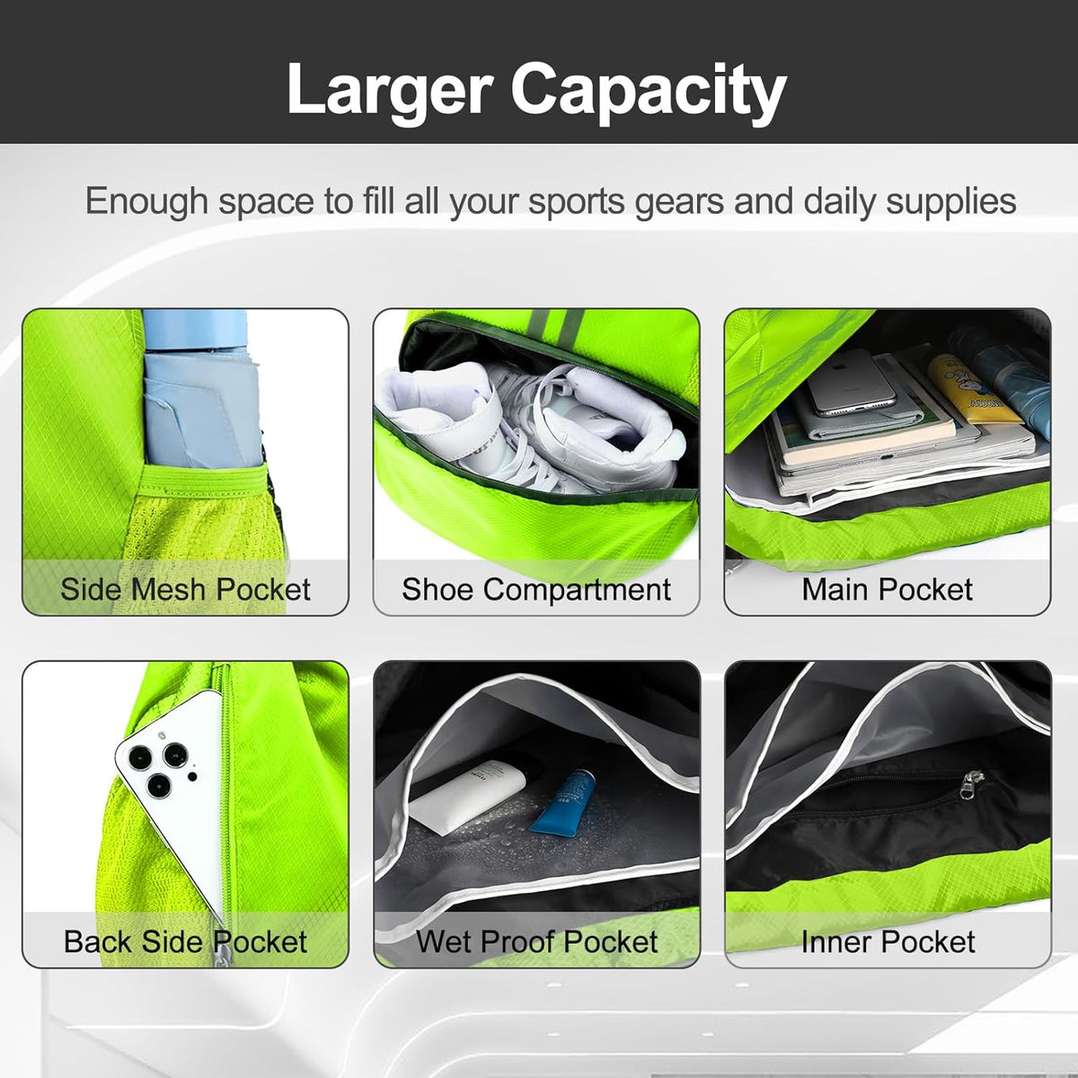 Sports Drawstring Backpack - String Swim Gym Bag with Shoes Compartment and Wet Proof Pocket for Women and Men