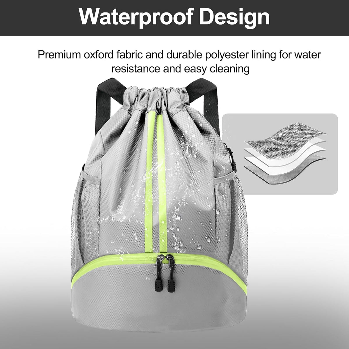 Sports Drawstring Backpack - String Swim Gym Bag with Shoes Compartment and Wet Proof Pocket for Women and Men