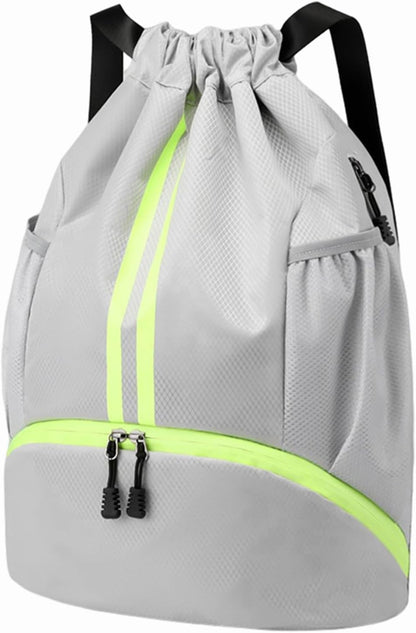 Sports Drawstring Backpack - String Swim Gym Bag with Shoes Compartment and Wet Proof Pocket for Women and Men