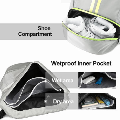Sports Drawstring Backpack - String Swim Gym Bag with Shoes Compartment and Wet Proof Pocket for Women and Men