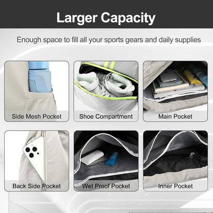 Sports Drawstring Backpack - String Swim Gym Bag with Shoes Compartment and Wet Proof Pocket for Women and Men