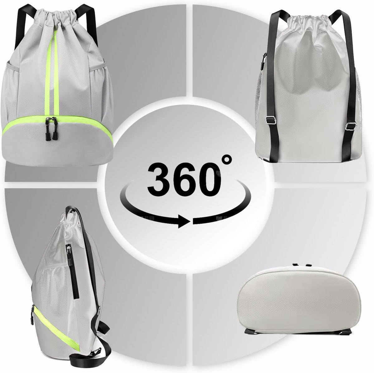 Sports Drawstring Backpack - String Swim Gym Bag with Shoes Compartment and Wet Proof Pocket for Women and Men