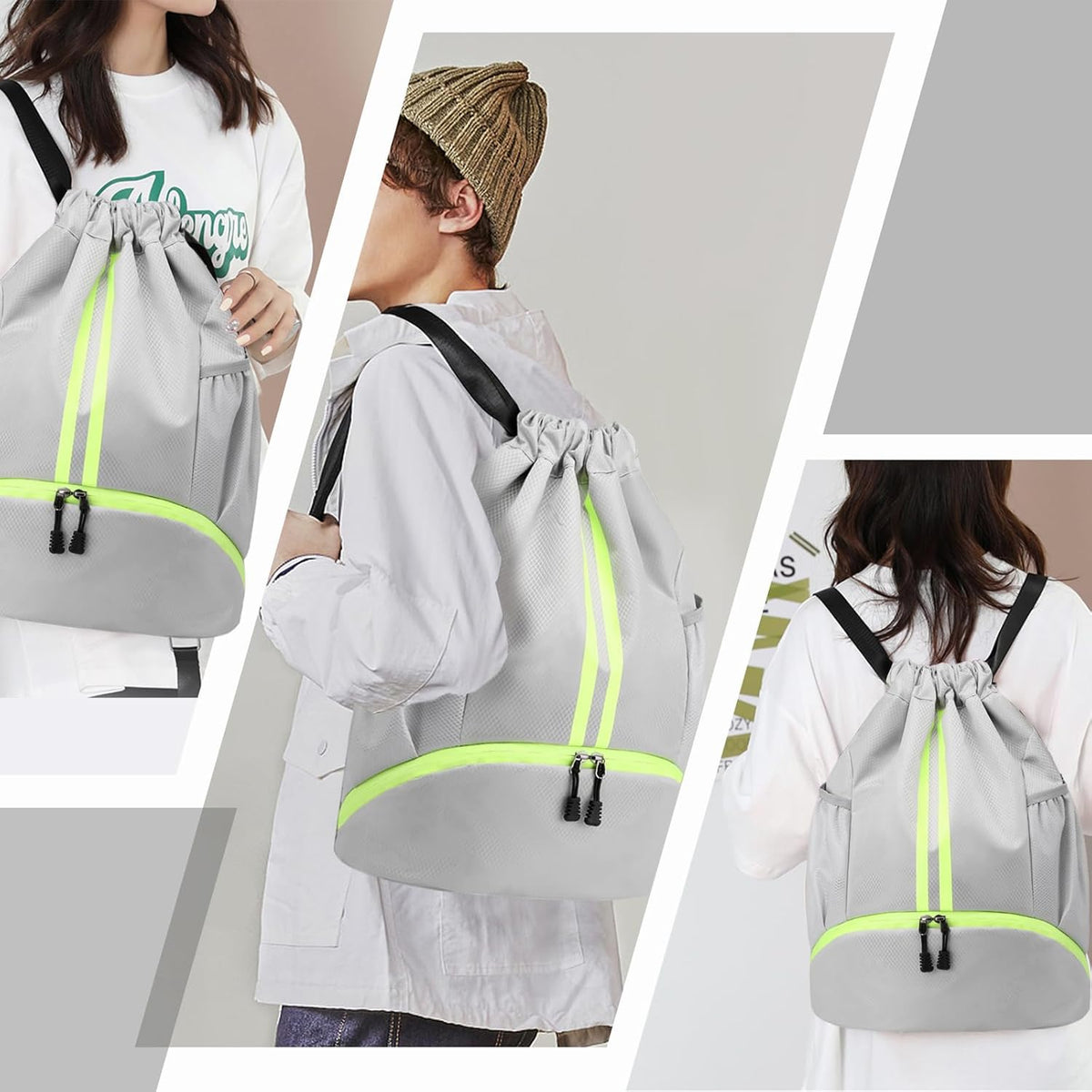 Sports Drawstring Backpack - String Swim Gym Bag with Shoes Compartment and Wet Proof Pocket for Women and Men