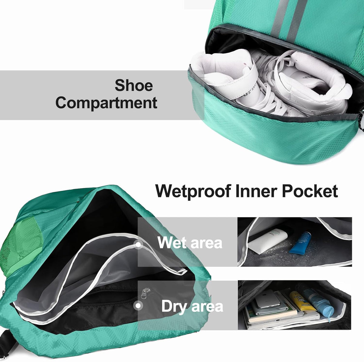 Sports Drawstring Backpack - String Swim Gym Bag with Shoes Compartment and Wet Proof Pocket for Women and Men