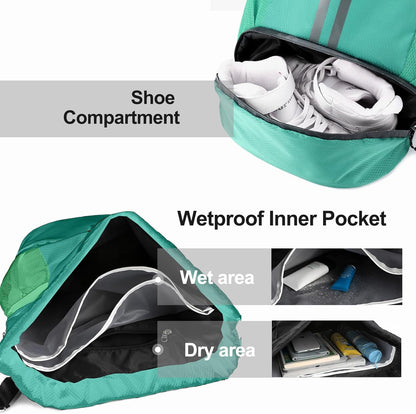 Sports Drawstring Backpack - String Swim Gym Bag with Shoes Compartment and Wet Proof Pocket for Women and Men