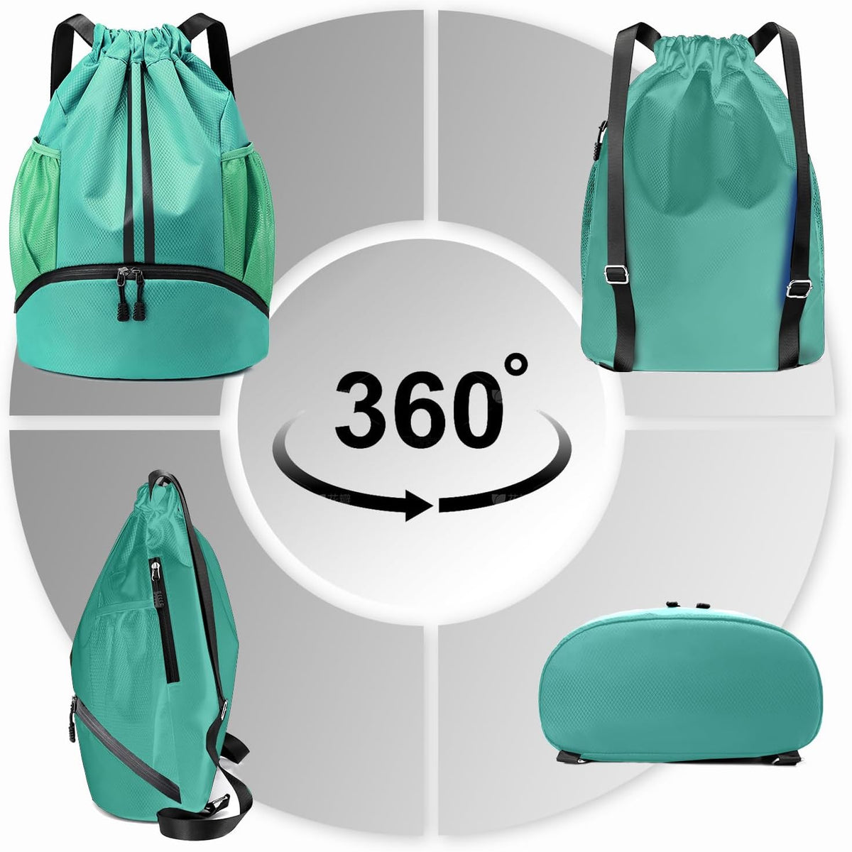 Sports Drawstring Backpack - String Swim Gym Bag with Shoes Compartment and Wet Proof Pocket for Women and Men