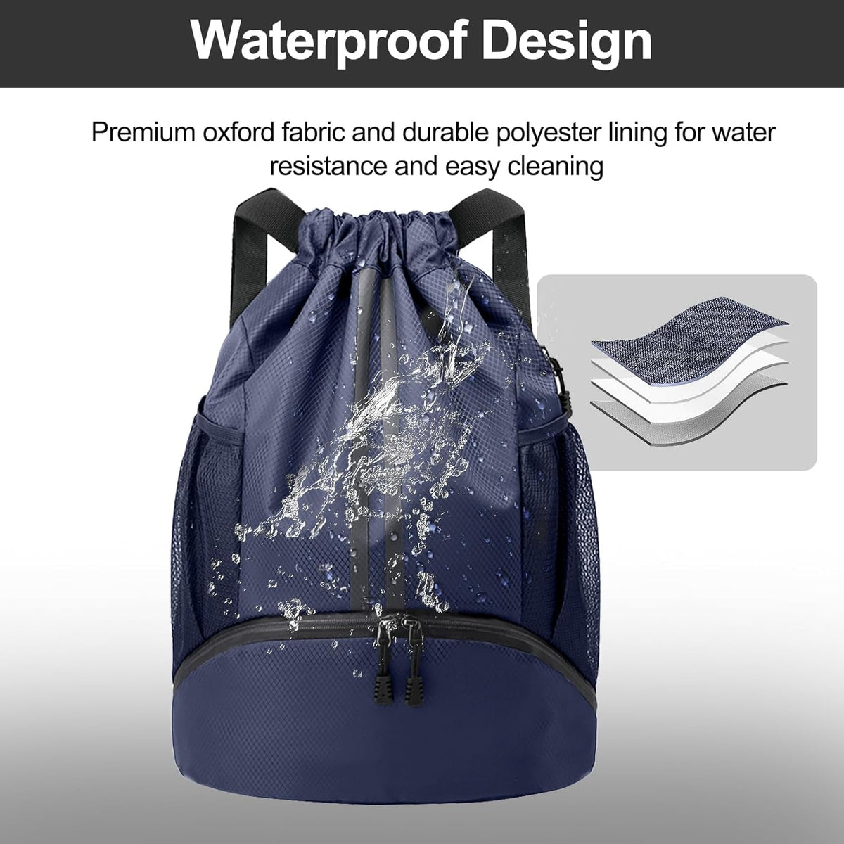 Sports Drawstring Backpack - String Swim Gym Bag with Shoes Compartment and Wet Proof Pocket for Women and Men