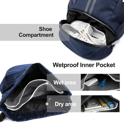 Sports Drawstring Backpack - String Swim Gym Bag with Shoes Compartment and Wet Proof Pocket for Women and Men