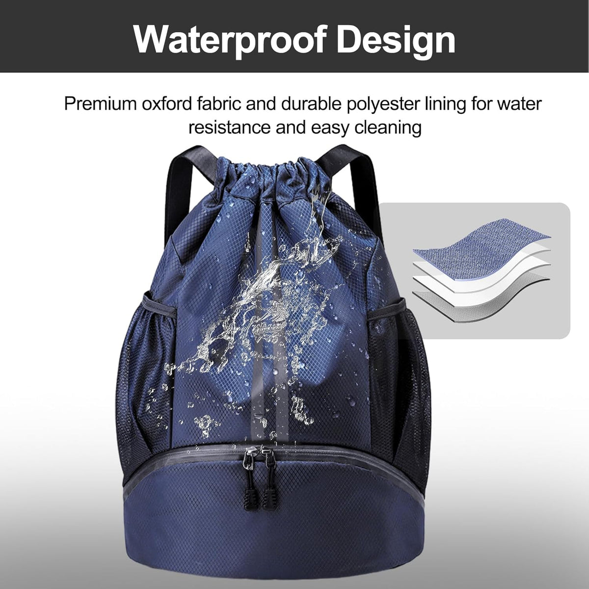Sports Drawstring Backpack - String Swim Gym Bag with Shoes Compartment and Wet Proof Pocket for Women and Men