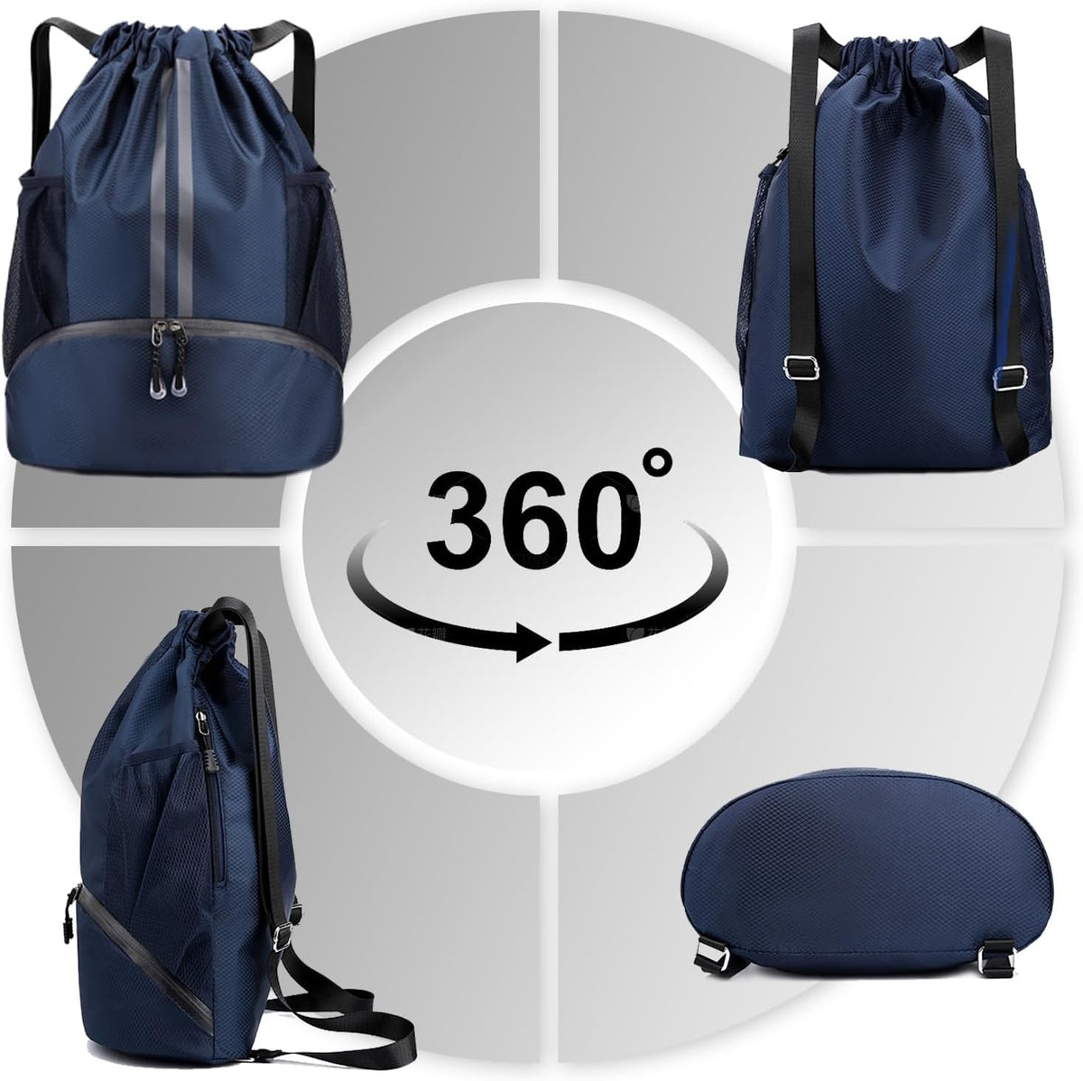 Sports Drawstring Backpack - String Swim Gym Bag with Shoes Compartment and Wet Proof Pocket for Women and Men