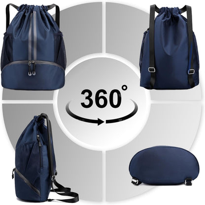 Sports Drawstring Backpack - String Swim Gym Bag with Shoes Compartment and Wet Proof Pocket for Women and Men