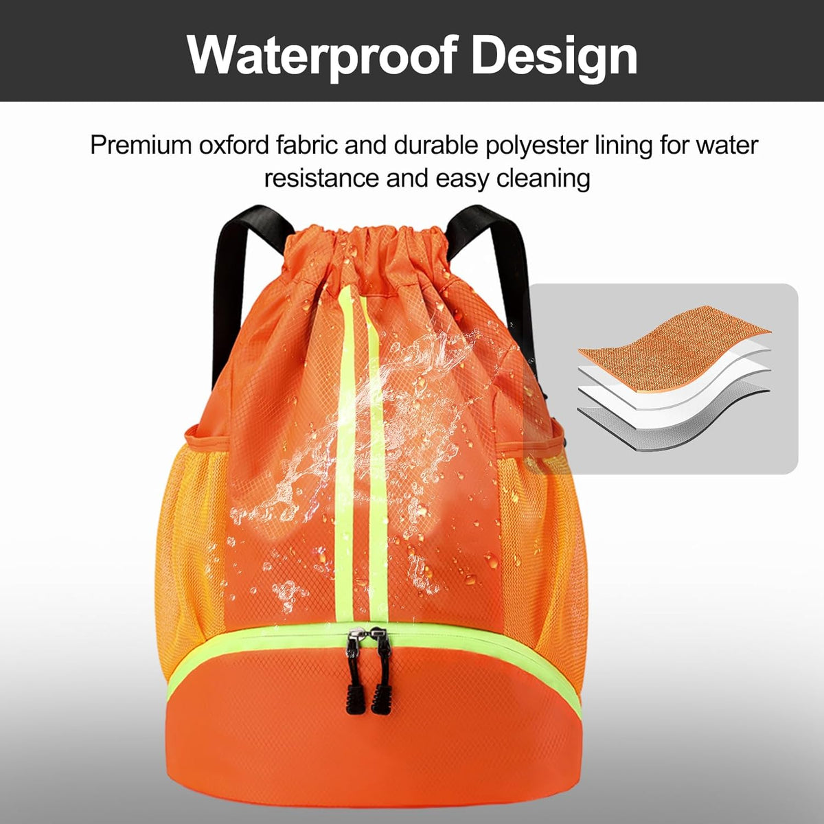 Sports Drawstring Backpack - String Swim Gym Bag with Shoes Compartment and Wet Proof Pocket for Women and Men