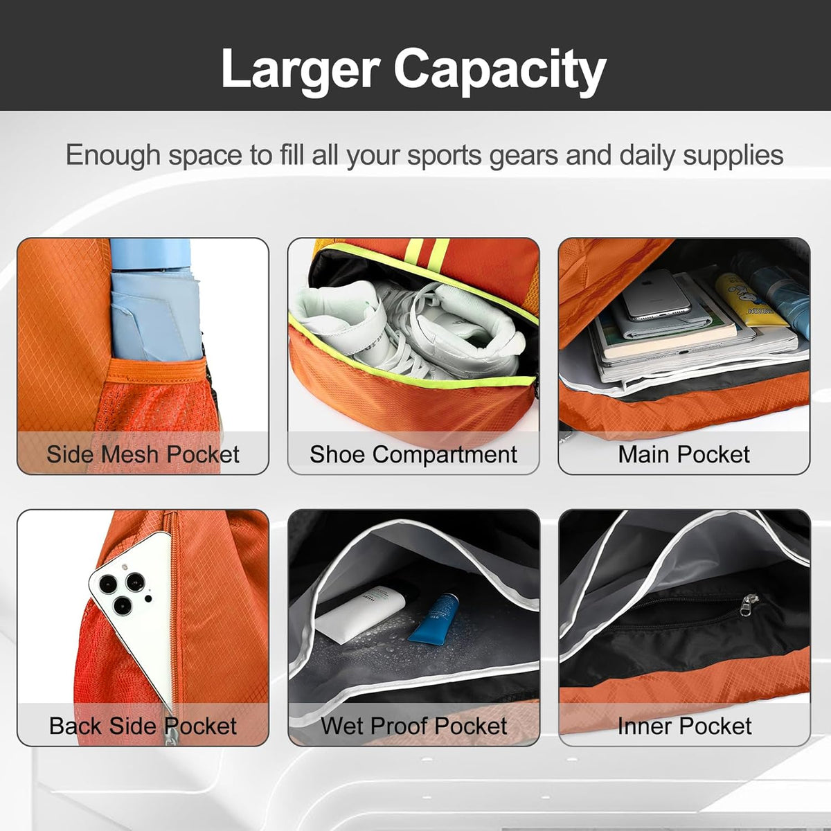 Sports Drawstring Backpack - String Swim Gym Bag with Shoes Compartment and Wet Proof Pocket for Women and Men