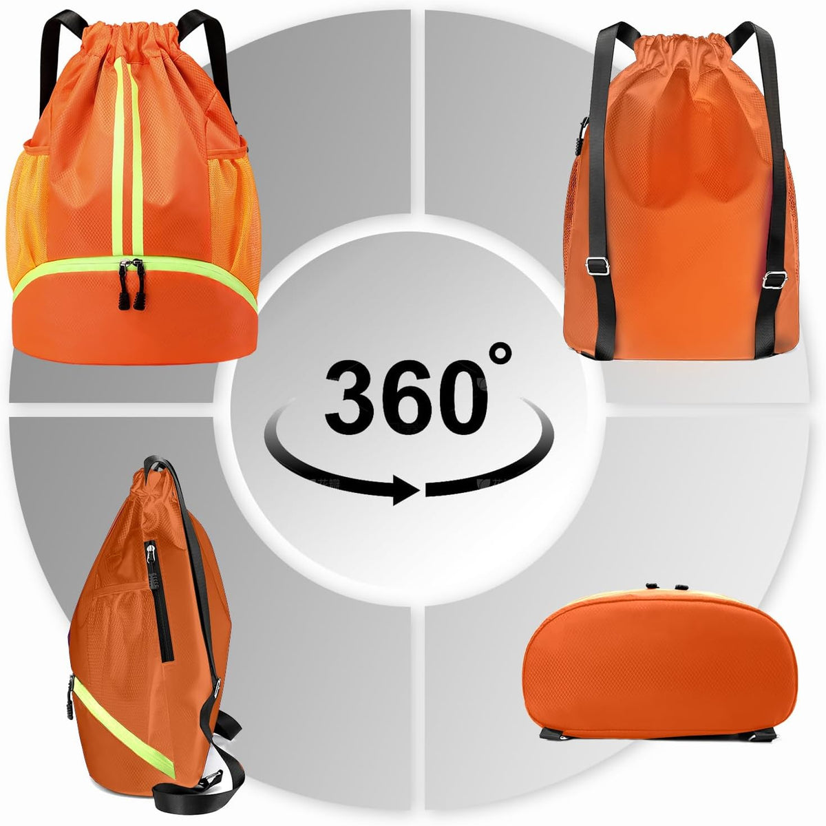 Sports Drawstring Backpack - String Swim Gym Bag with Shoes Compartment and Wet Proof Pocket for Women and Men