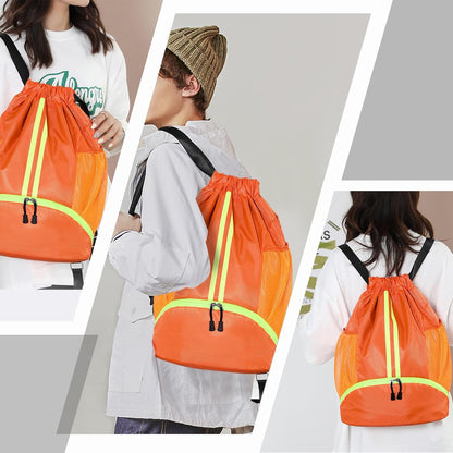 Sports Drawstring Backpack - String Swim Gym Bag with Shoes Compartment and Wet Proof Pocket for Women and Men