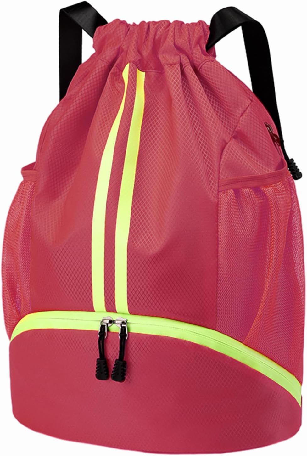 Sports Drawstring Backpack - String Swim Gym Bag with Shoes Compartment and Wet Proof Pocket for Women and Men