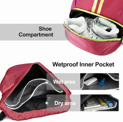 Sports Drawstring Backpack - String Swim Gym Bag with Shoes Compartment and Wet Proof Pocket for Women and Men