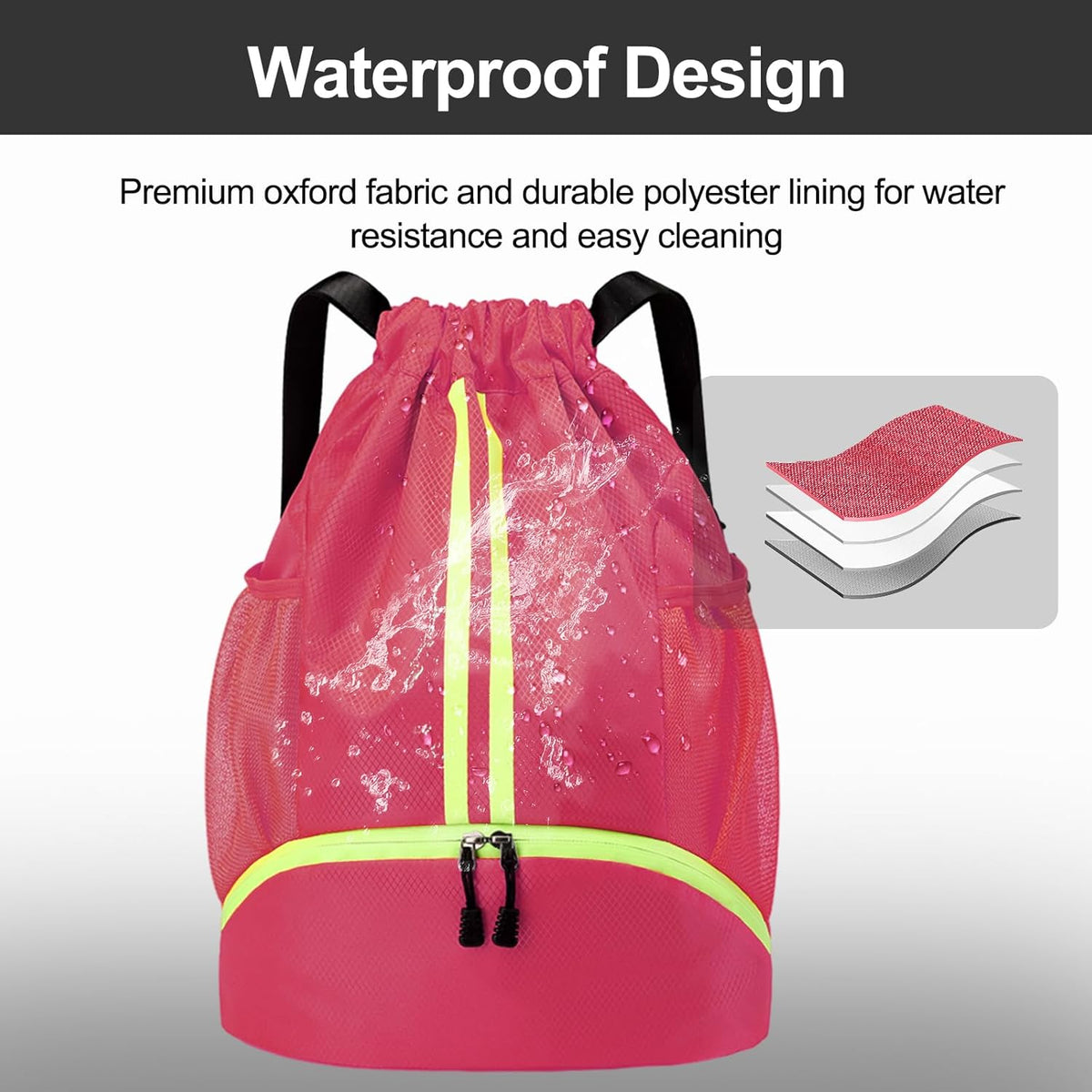 Sports Drawstring Backpack - String Swim Gym Bag with Shoes Compartment and Wet Proof Pocket for Women and Men