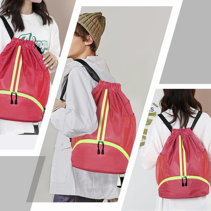 Sports Drawstring Backpack - String Swim Gym Bag with Shoes Compartment and Wet Proof Pocket for Women and Men