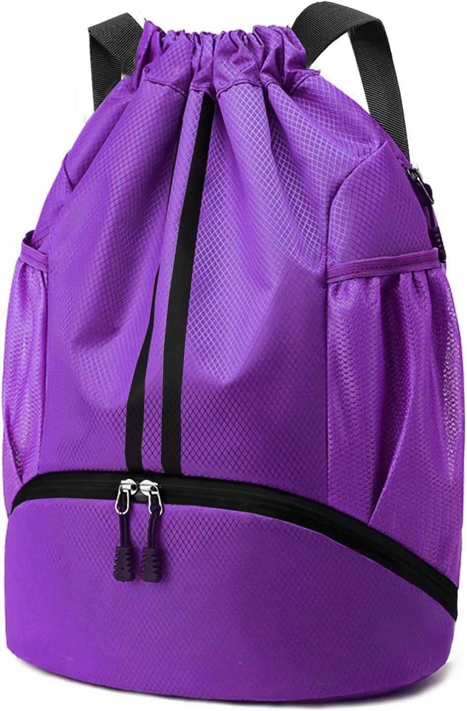 Sports Drawstring Backpack - String Swim Gym Bag with Shoes Compartment and Wet Proof Pocket for Women and Men