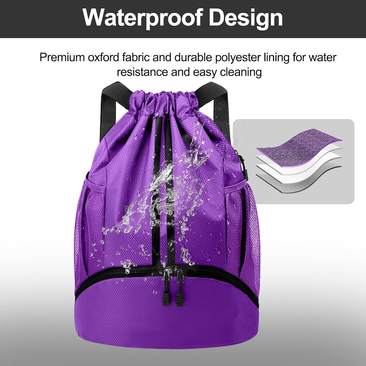 Sports Drawstring Backpack - String Swim Gym Bag with Shoes Compartment and Wet Proof Pocket for Women and Men