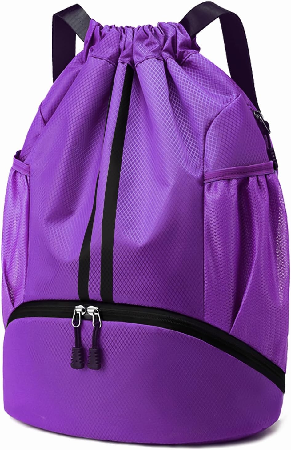 Sports Drawstring Backpack - String Swim Gym Bag with Shoes Compartment and Wet Proof Pocket for Women and Men