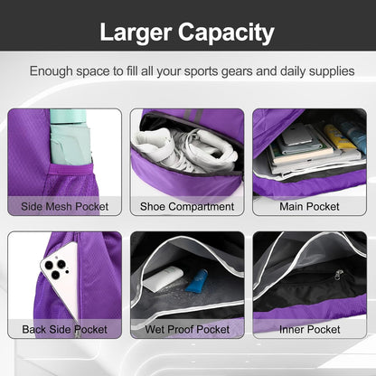 Sports Drawstring Backpack - String Swim Gym Bag with Shoes Compartment and Wet Proof Pocket for Women and Men