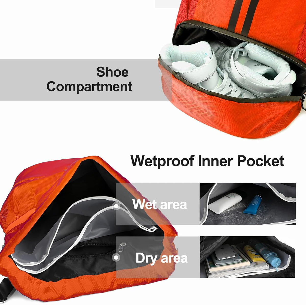Sports Drawstring Backpack - String Swim Gym Bag with Shoes Compartment and Wet Proof Pocket for Women and Men