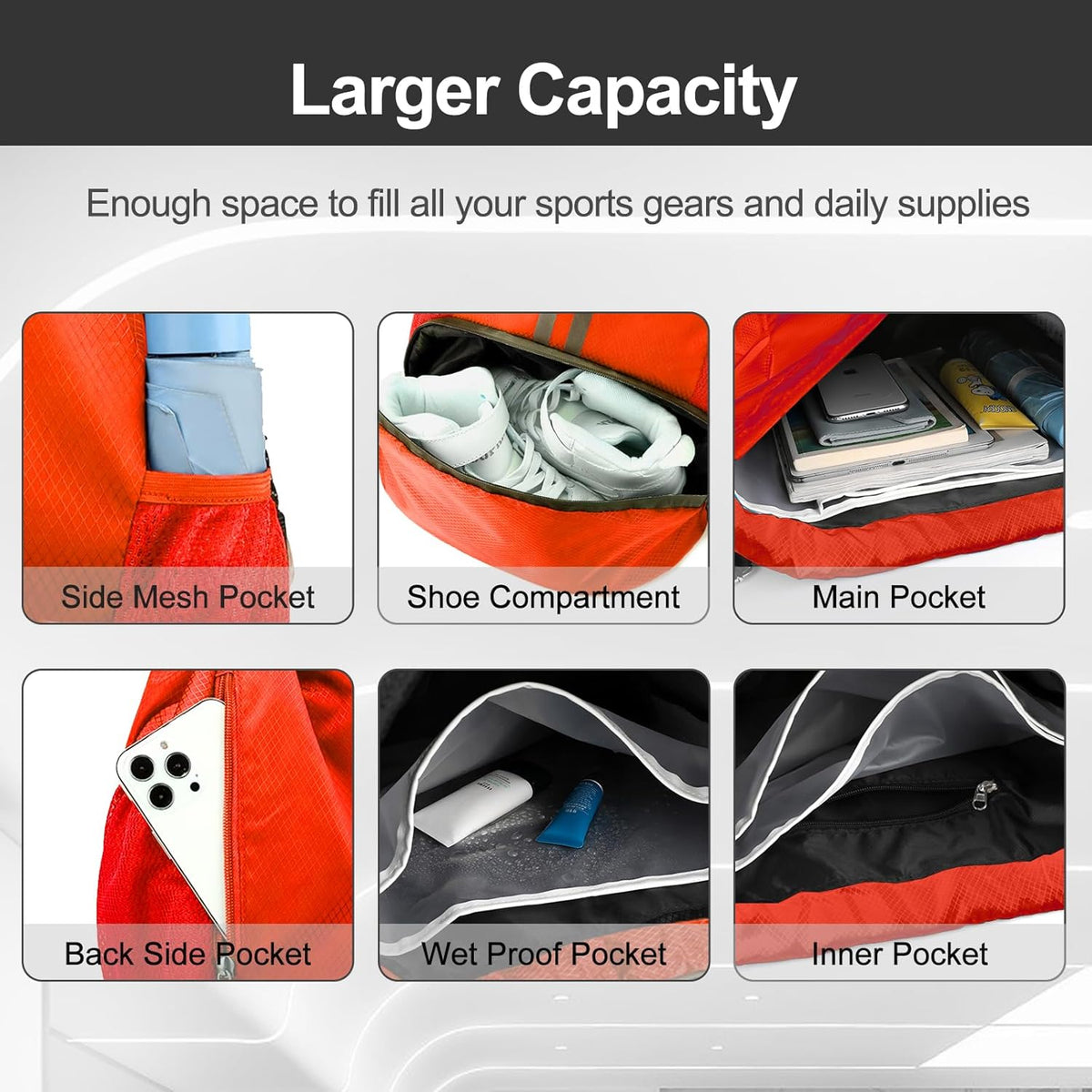 Sports Drawstring Backpack - String Swim Gym Bag with Shoes Compartment and Wet Proof Pocket for Women and Men